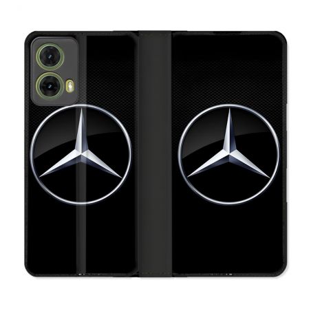 Housse cuir portefeuille Pour Motorola G85 5G Mercedes Carbone