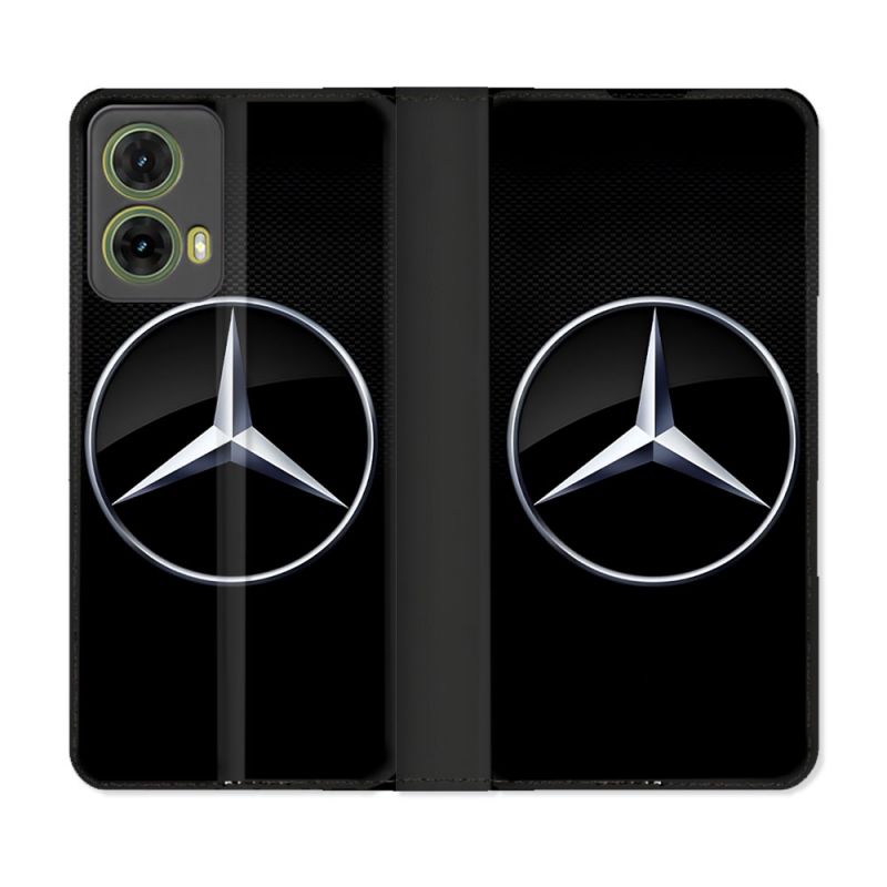 Housse cuir portefeuille Pour Motorola G85 5G Mercedes Carbone