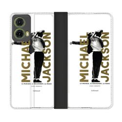 Housse cuir portefeuille Pour Motorola G85 5G Michael Jackson Blanc