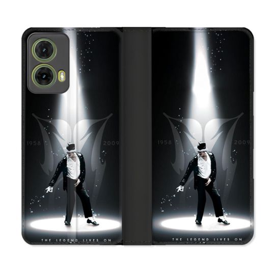 Housse cuir portefeuille Pour Motorola G85 5G Michael Jackson Noir