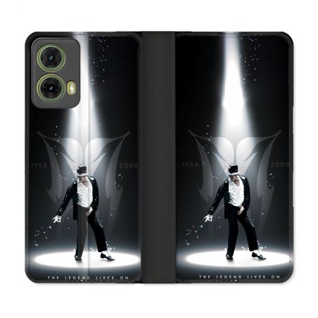 Housse cuir portefeuille Pour Motorola G85 5G Michael Jackson Noir