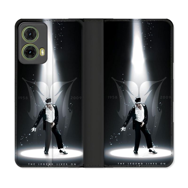 Housse cuir portefeuille Pour Motorola G85 5G Michael Jackson Noir