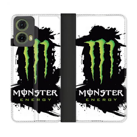 Housse cuir portefeuille Pour Motorola G85 5G Monster Energy Tache