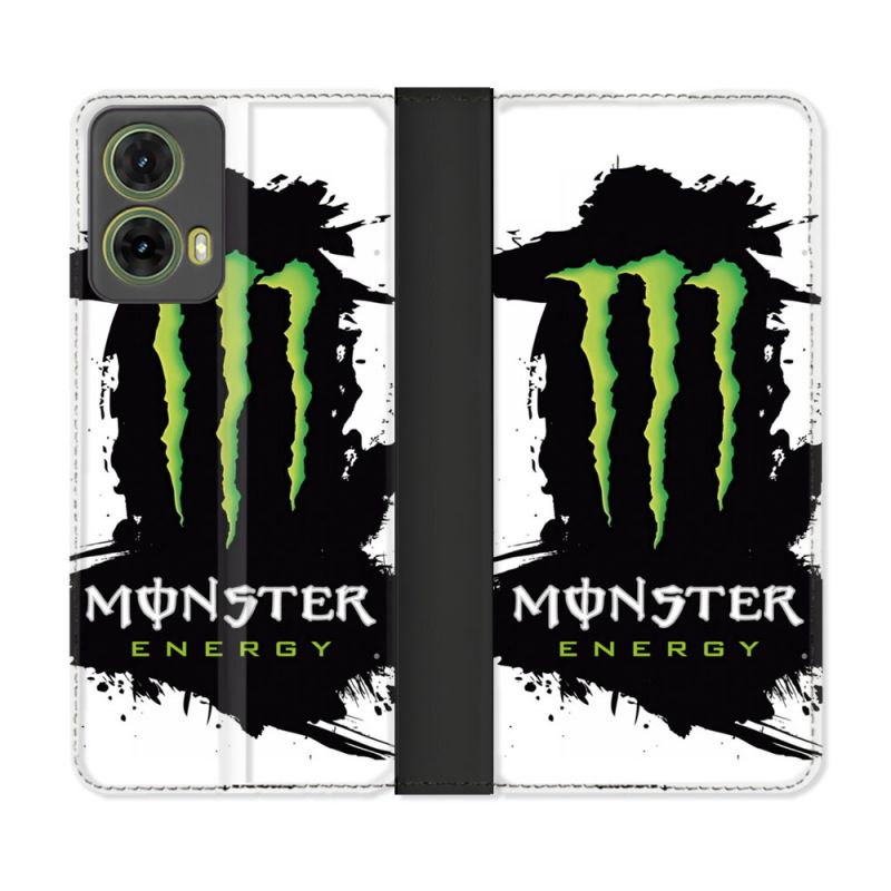 Housse cuir portefeuille Pour Motorola G85 5G Monster Energy Tache