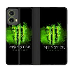 Housse cuir portefeuille Pour Motorola G85 5G Monster Energy Vert