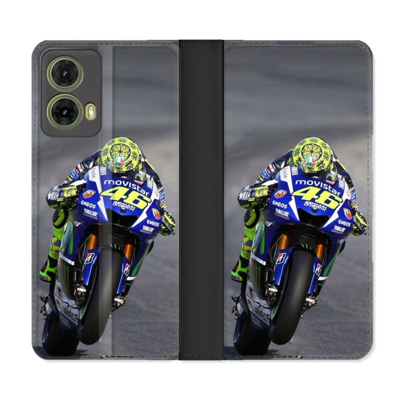 Housse cuir portefeuille Pour Motorola G85 5G Moto Course GP Wheeling 46