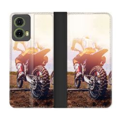 Housse cuir portefeuille Pour Motorola G85 5G Moto Cross Soleil