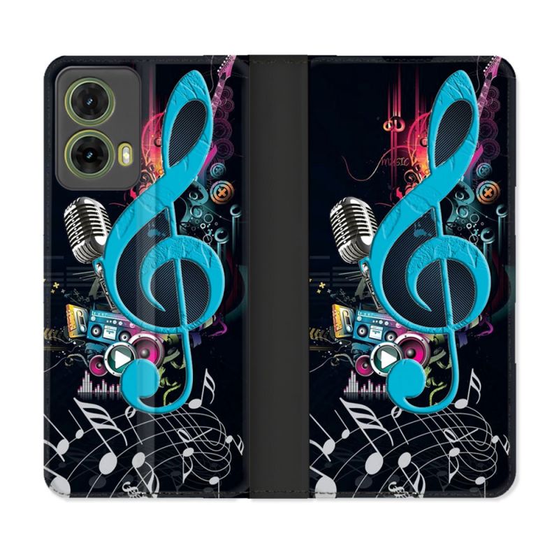 Housse cuir portefeuille Pour Motorola G85 5G Musique Cle Sol Bleu