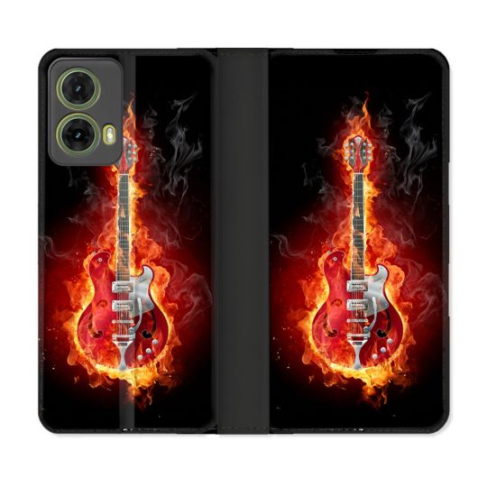 Housse cuir portefeuille Pour Motorola G85 5G Musique Guitare Electrique