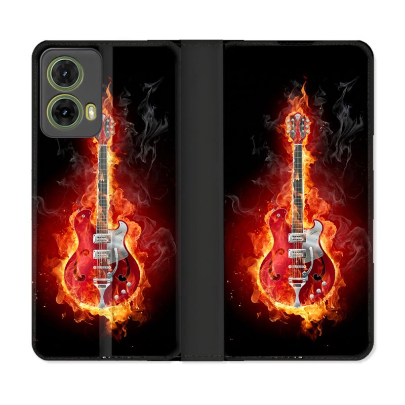 Housse cuir portefeuille Pour Motorola G85 5G Musique Guitare Electrique