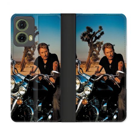Housse cuir portefeuille Pour Motorola G85 5G Musique Johnny Hallyday Moto