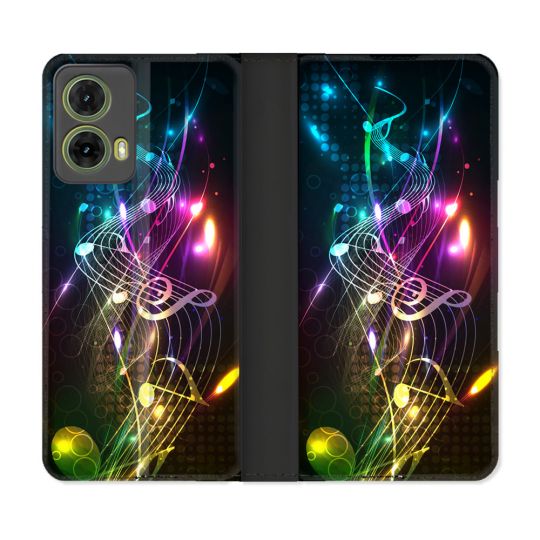 Housse cuir portefeuille Pour Motorola G85 5G Musique Partition Multicolore