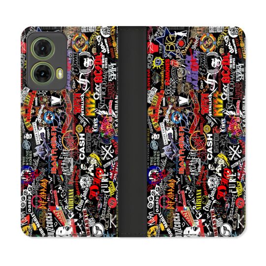 Housse cuir portefeuille Pour Motorola G85 5G Musique Rock Groupe