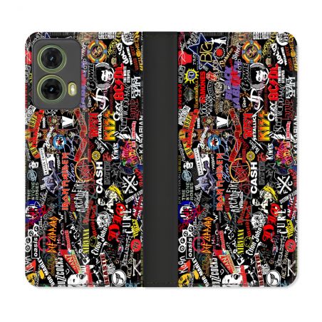 Housse cuir portefeuille Pour Motorola G85 5G Musique Rock Groupe