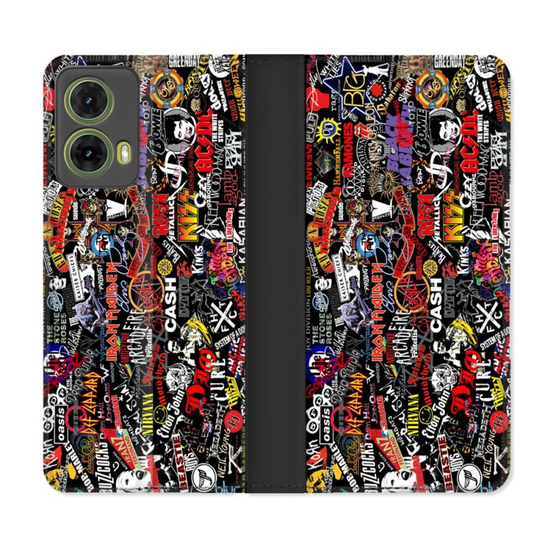 Housse cuir portefeuille Pour Motorola G85 5G Musique Rock Groupe