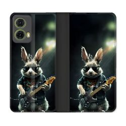 Housse cuir portefeuille Pour Motorola G85 5G Musique Rock Lapin