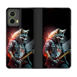Housse cuir portefeuille Pour Motorola G85 5G Musique Rock Loup