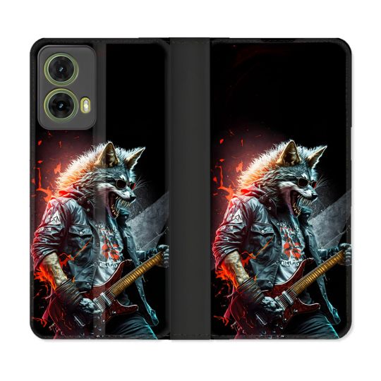 Housse cuir portefeuille Pour Motorola G85 5G Musique Rock Loup