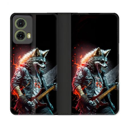 Housse cuir portefeuille Pour Motorola G85 5G Musique Rock Loup