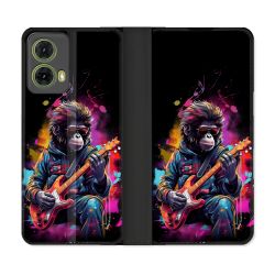 Housse cuir portefeuille Pour Motorola G85 5G Musique Rock Singe