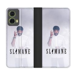 Housse cuir portefeuille Pour Motorola G85 5G Musique Slimane Blanc