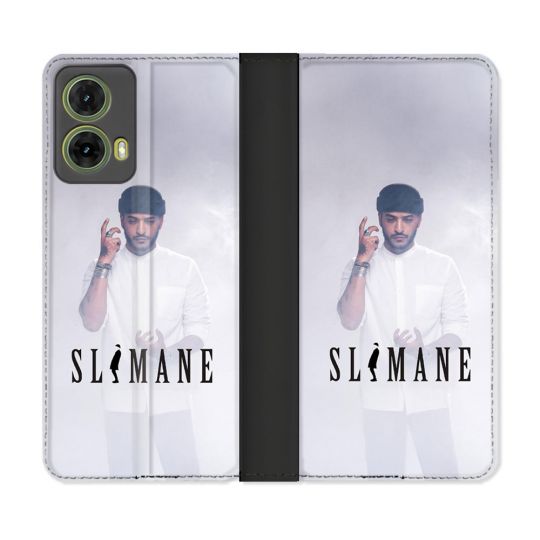 Housse cuir portefeuille Pour Motorola G85 5G Musique Slimane Blanc