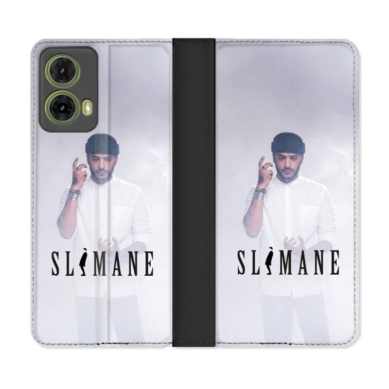 Housse cuir portefeuille Pour Motorola G85 5G Musique Slimane Blanc