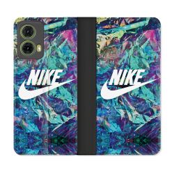 Housse cuir portefeuille Pour Motorola G85 5G Nike Turquoise