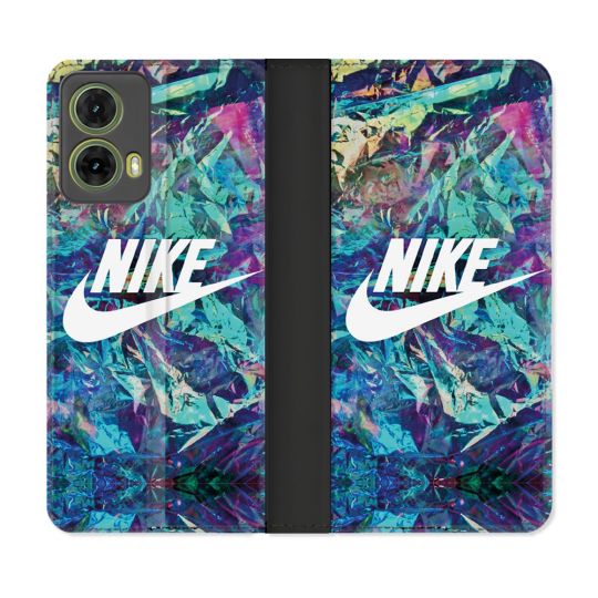 Housse cuir portefeuille Pour Motorola G85 5G Nike Turquoise