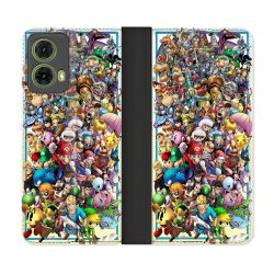 Housse cuir portefeuille Pour Motorola G85 5G Nintendo