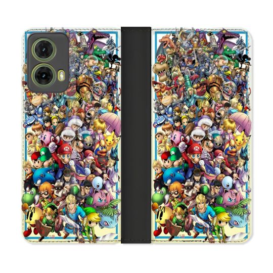 Housse cuir portefeuille Pour Motorola G85 5G Nintendo