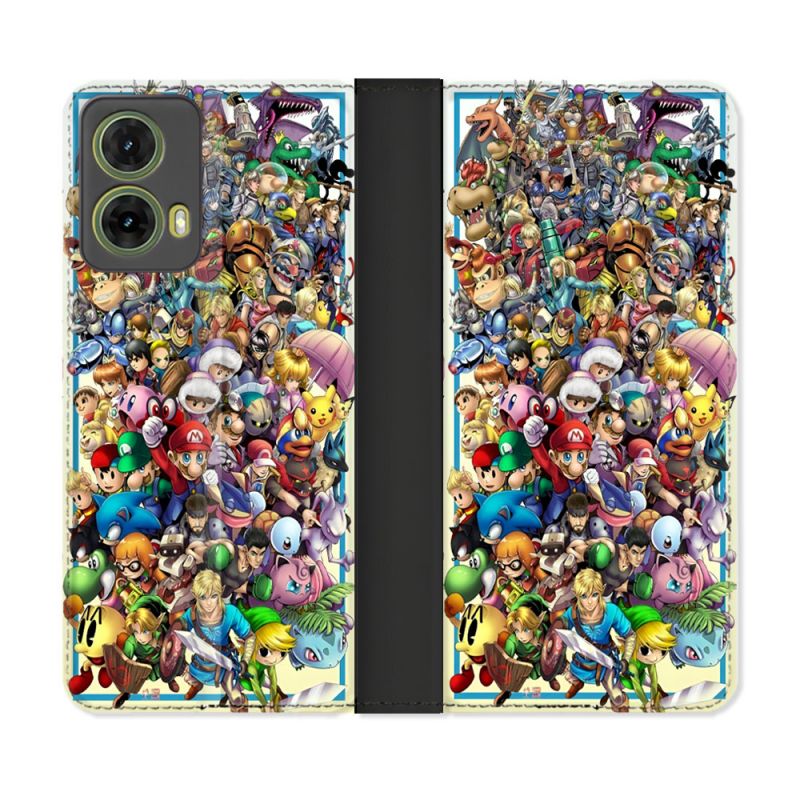 Housse cuir portefeuille Pour Motorola G85 5G Nintendo