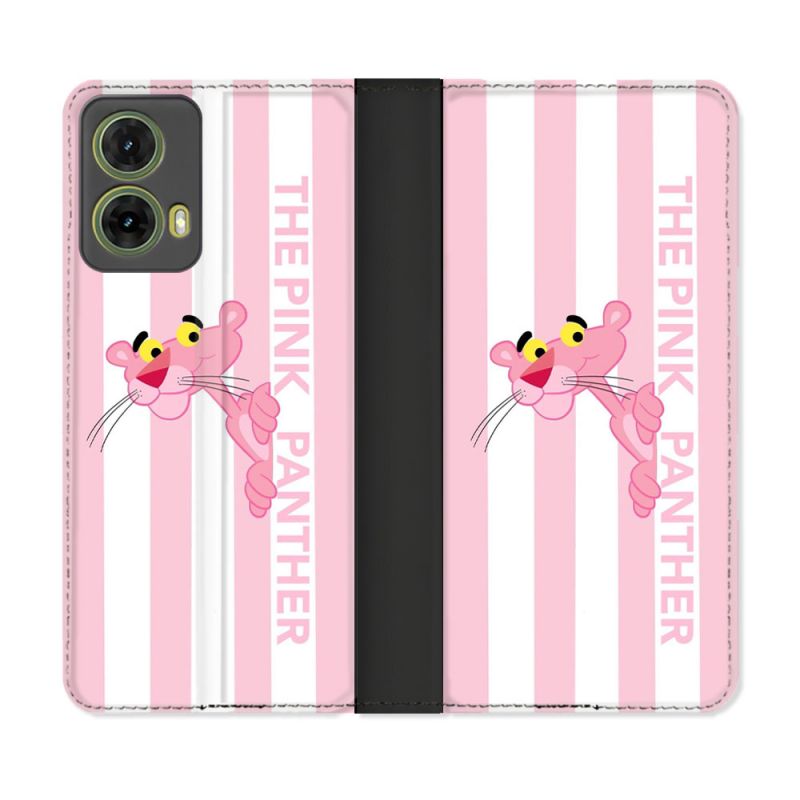 Housse cuir portefeuille Pour Motorola G85 5G Panthere Rose