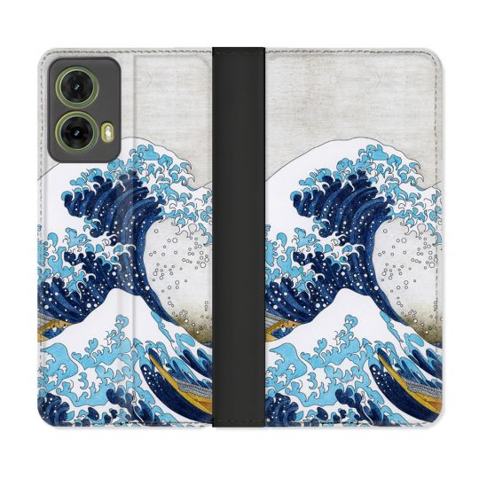 Housse cuir portefeuille Pour Motorola G85 5G Peinture La Grande Vague