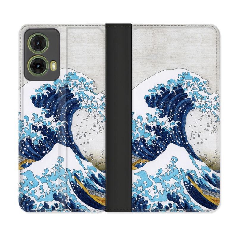 Housse cuir portefeuille Pour Motorola G85 5G Peinture La Grande Vague