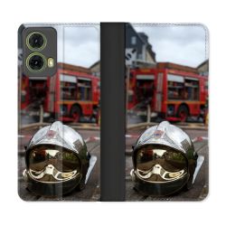 Housse cuir portefeuille Pour Motorola G85 5G Pompier Casque Camion