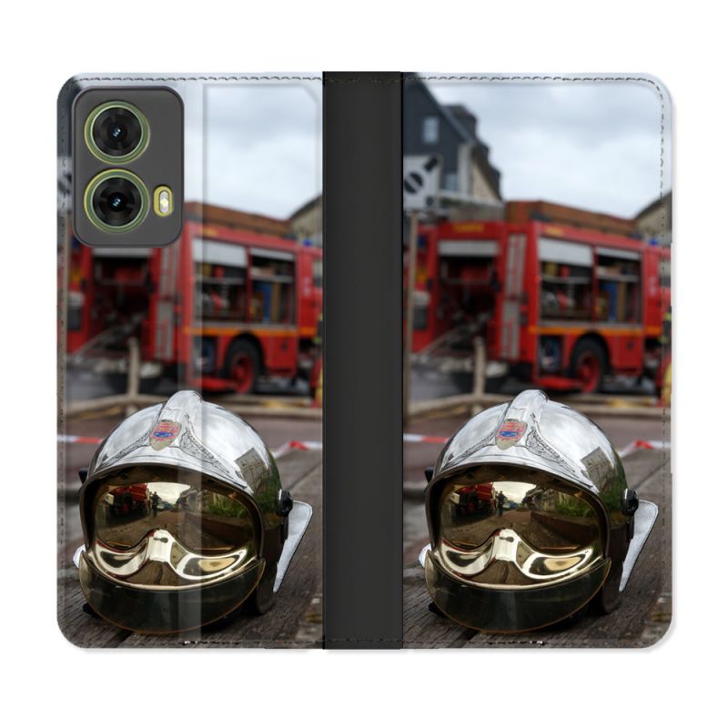 Housse cuir portefeuille Pour Motorola G85 5G Pompier Casque Camion
