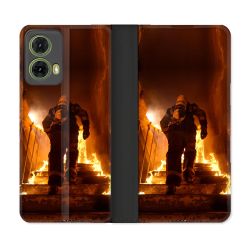 Housse cuir portefeuille Pour Motorola G85 5G Pompier Escalier
