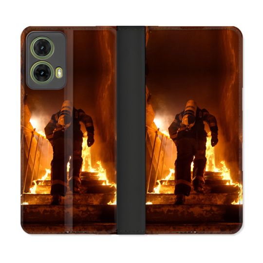 Housse cuir portefeuille Pour Motorola G85 5G Pompier Escalier