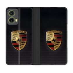 Housse cuir portefeuille Pour Motorola G85 5G Porsche Carbone