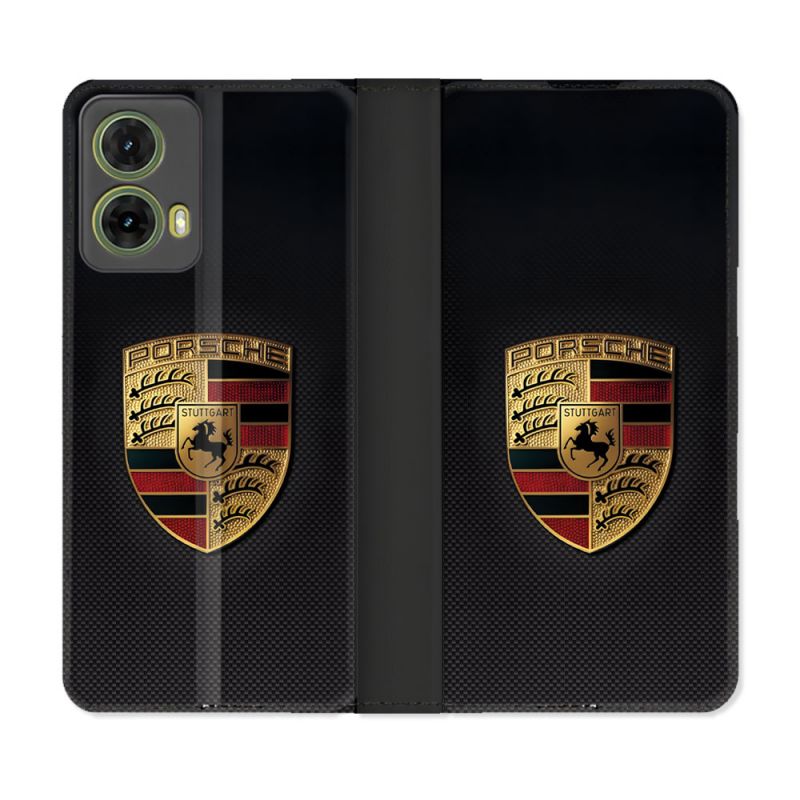 Housse cuir portefeuille Pour Motorola G85 5G Porsche Carbone