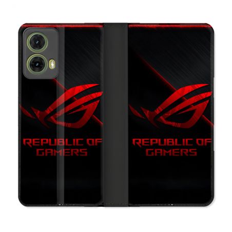 Housse cuir portefeuille Pour Motorola G85 5G ROG Rouge