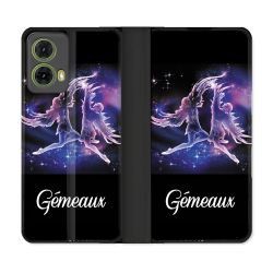 Housse cuir portefeuille Pour Motorola G85 5G Signe Zodiaque 2 Gémeaux