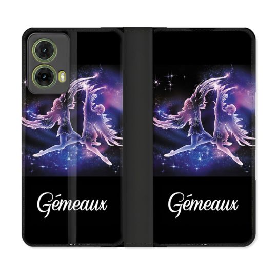Housse cuir portefeuille Pour Motorola G85 5G Signe Zodiaque 2 Gémeaux