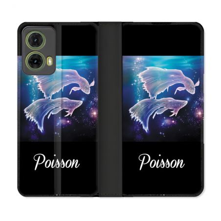 Housse cuir portefeuille Pour Motorola G85 5G Signe Zodiaque 2 Poisson