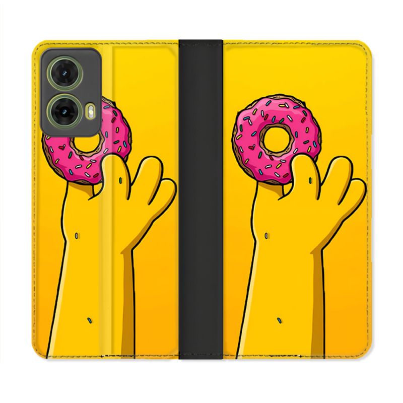 Housse cuir portefeuille Pour Motorola G85 5G Simpson Donuts