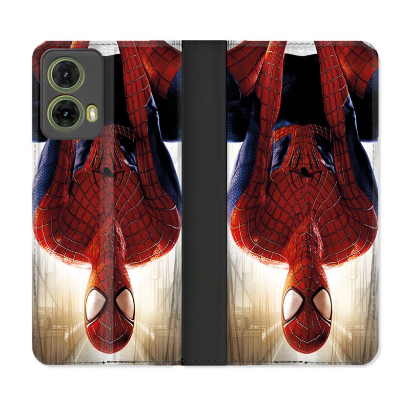 Housse cuir portefeuille Pour Motorola G85 5G Spiderman Invers