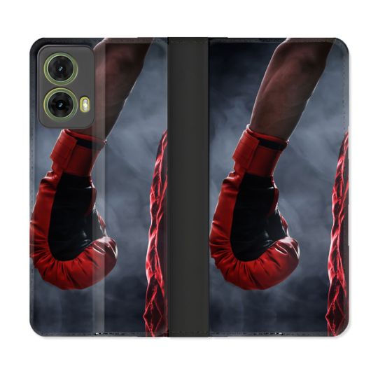 Housse cuir portefeuille Pour Motorola G85 5G Sport Boxe Gant Rouge