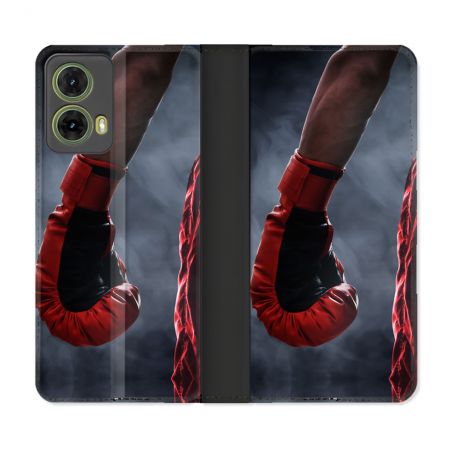 Housse cuir portefeuille Pour Motorola G85 5G Sport Boxe Gant Rouge