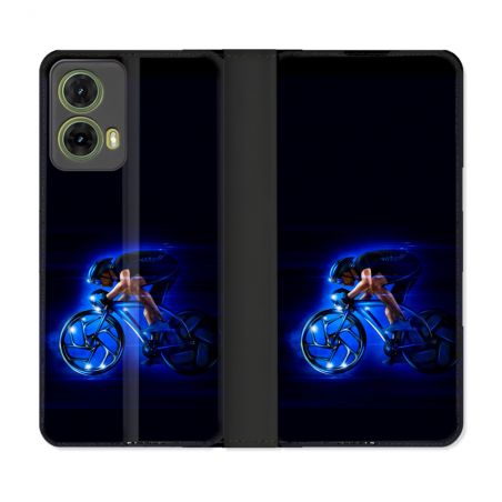 Housse cuir portefeuille Pour Motorola G85 5G Sport Cyclisme Bleu